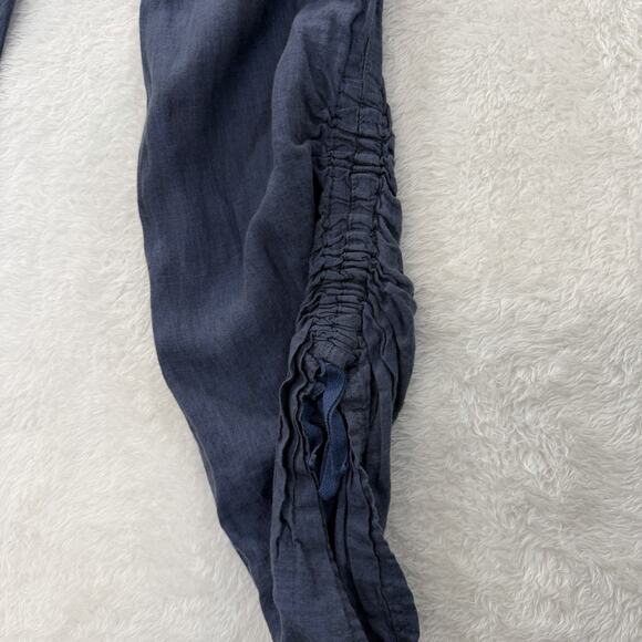 Toad & Co Lina Pant 100% Linen Ruched Jogger Pull On Blue Natural Fibers Pockets - Picture 3 of 15